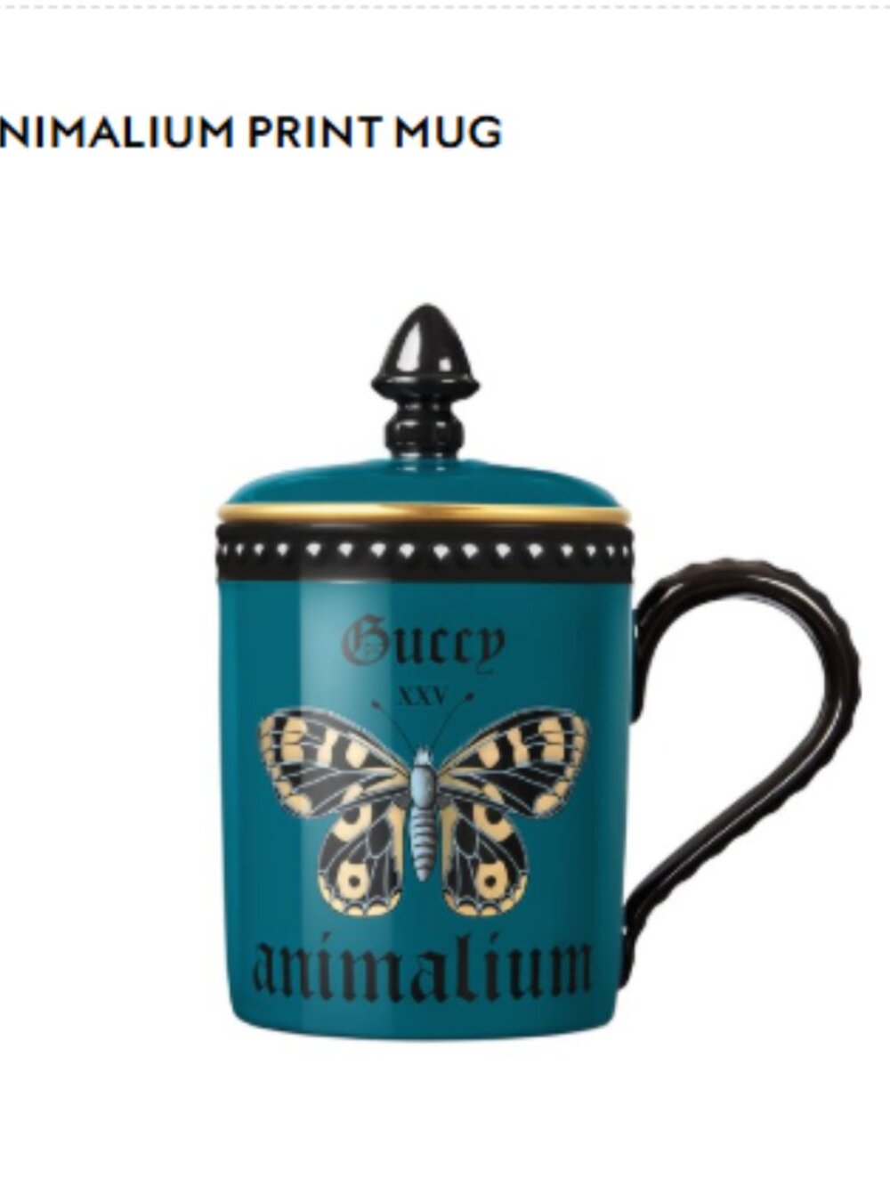 Gucci "Animalium" Turquoise and Black Butterfly Lidded Porcelian Mug